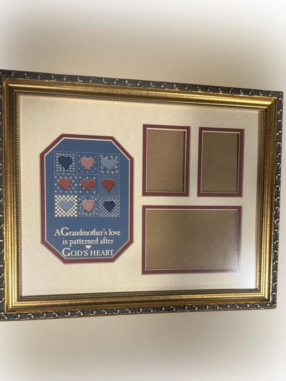 Vtg Framed Grandmother Sentiment Wall Art in Gold and Blue - Gift Idea